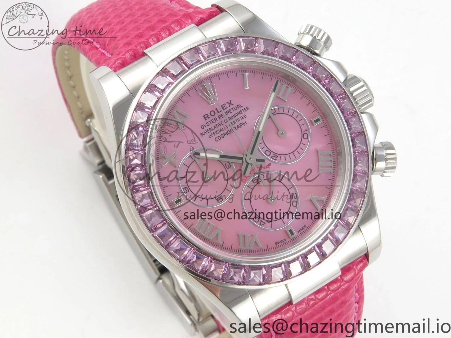 MPF Pink Daytona Bezel Dial Leather on Diamonds Modded 40mm SA4801 Custom Strap Pink 0513